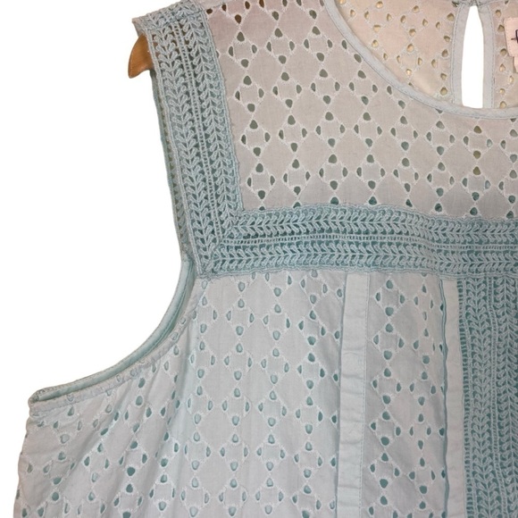 GAP Cottagecore Boho Crochet Eyelet Sleeveless Top Light Blue Lined Cotton Sz XL - Picture 4 of 14